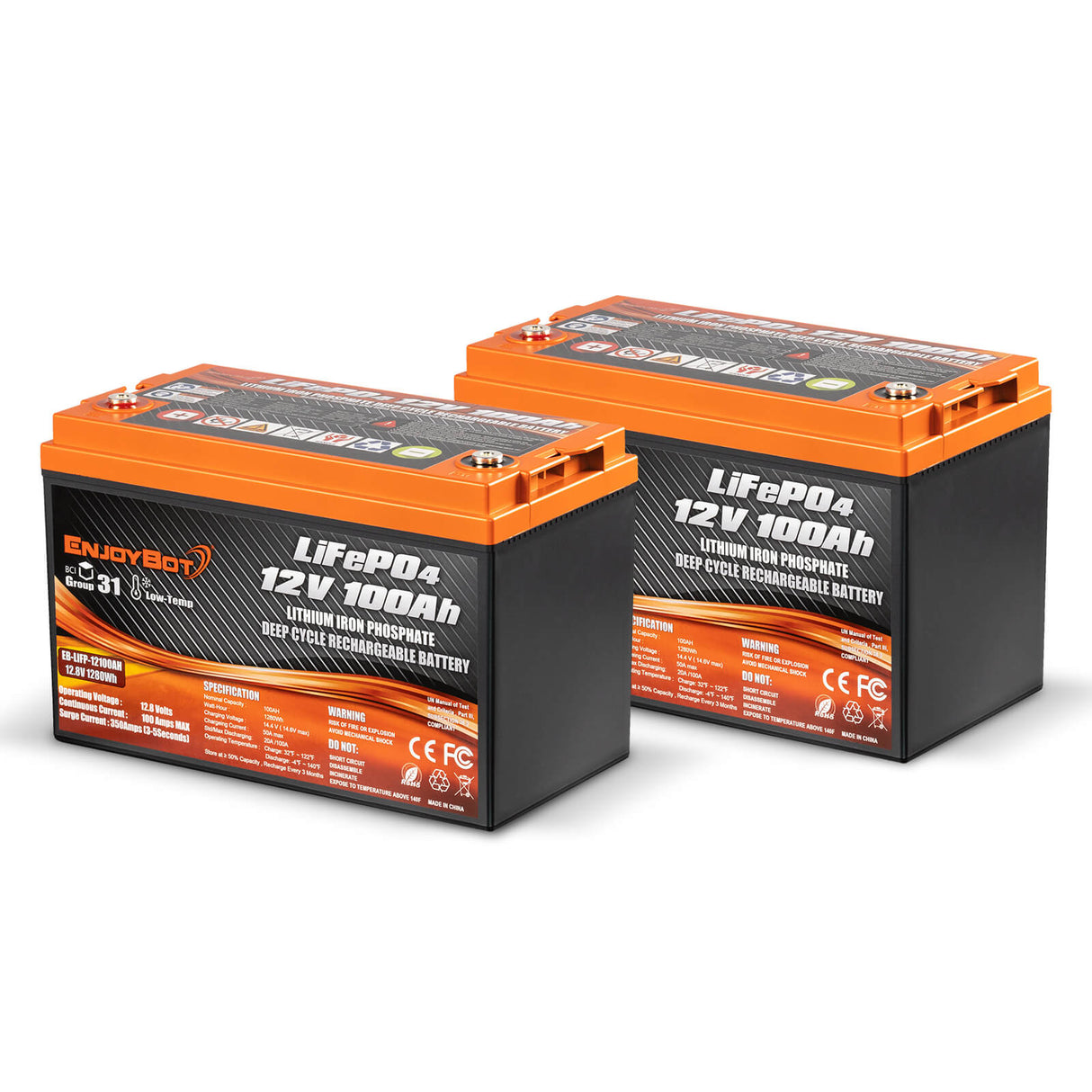 Enjoybot 12V 100Ah Group 31 Lithium Battery_2 Pack