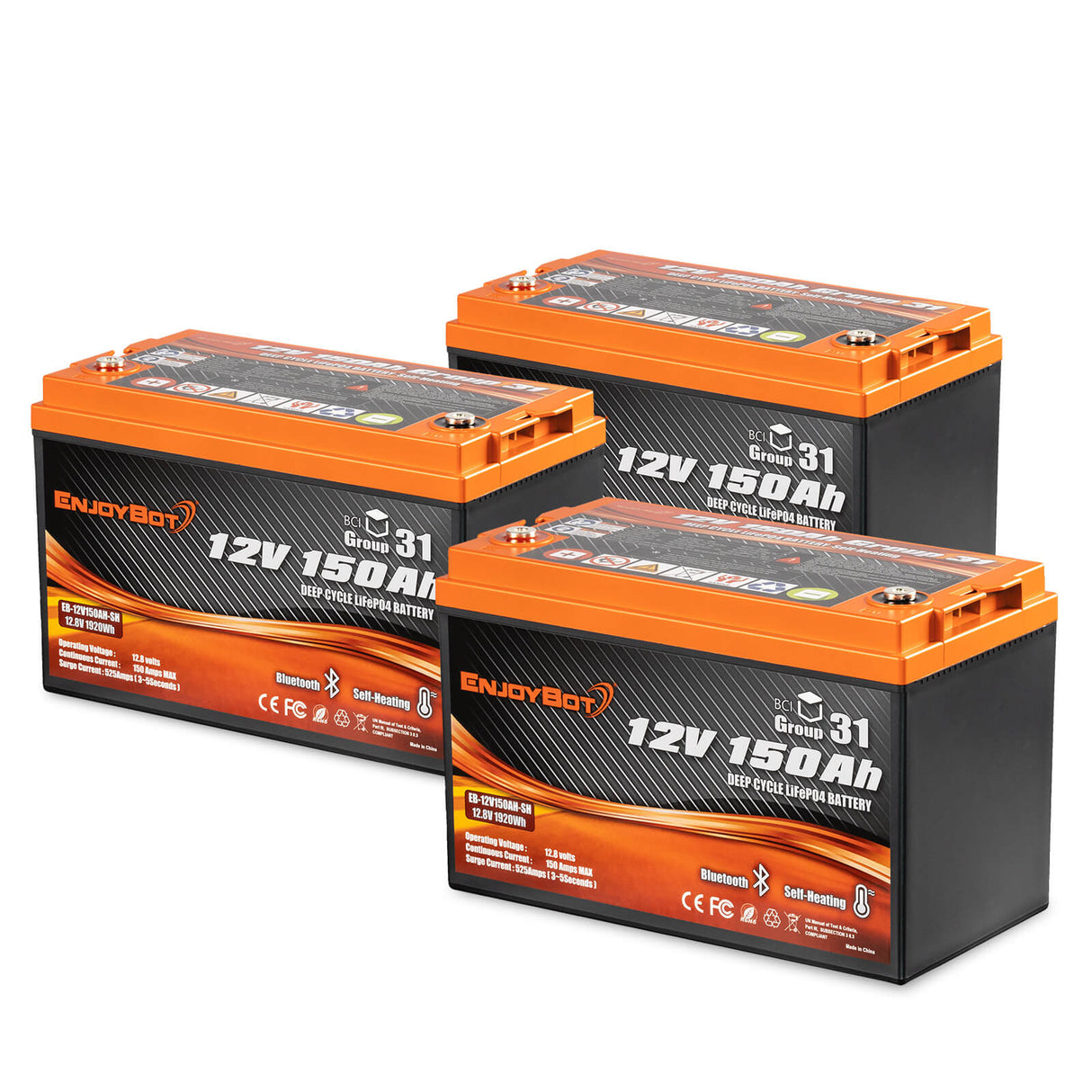 Enjoybot 12V 100Ah Group 31 Lithium Battery_3Pack+43.8V 20A Charger