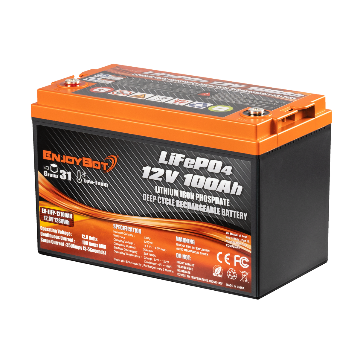 12V 100Ah Enjoybot LiFePO4 Lithium Battery | Group 31-5