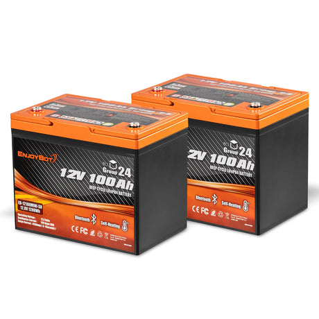 Enjoybot 12V 100Ah Group 24 Self-Heating & Bluetooth Lithium LiFePO4 Battery_2 Pack