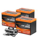 Enjoybot 12V 100Ah Group 24 Self-Heating & Bluetooth Lithium LiFePO4 Battery_3 Pack+43.8V 12A Charger