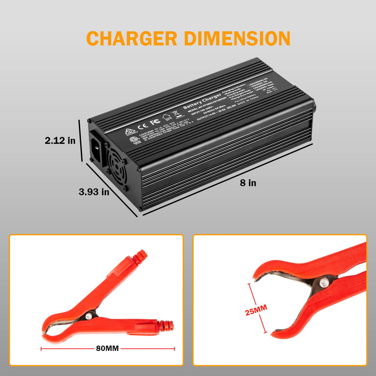 Enjoybot 14.6V 20A LiFePO4 Lithium Battery Charger Alligator Clamps | 0V Charging Activation