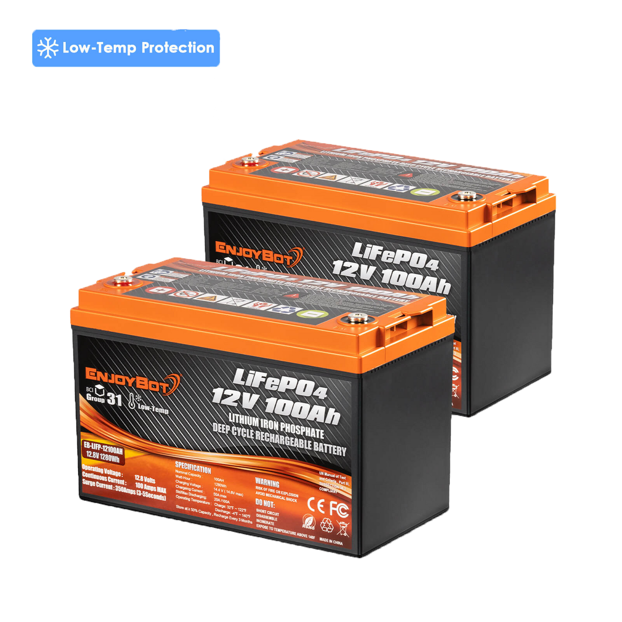 24V Enjoybot LiFePO4 Lithium Trolling Motor Battery Set - 2 batteries