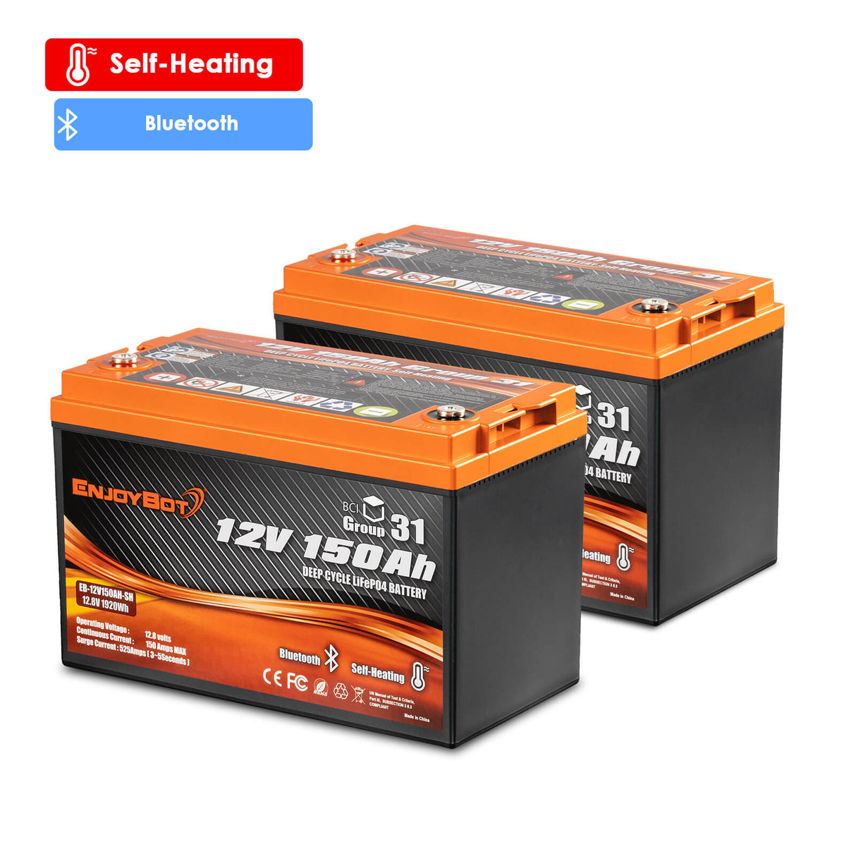 24V 150Ah Lithium Trolling Motor Battery Set- 2 12V 150Ah Group 31 Deep Cycle LiFePO4 Batteries 