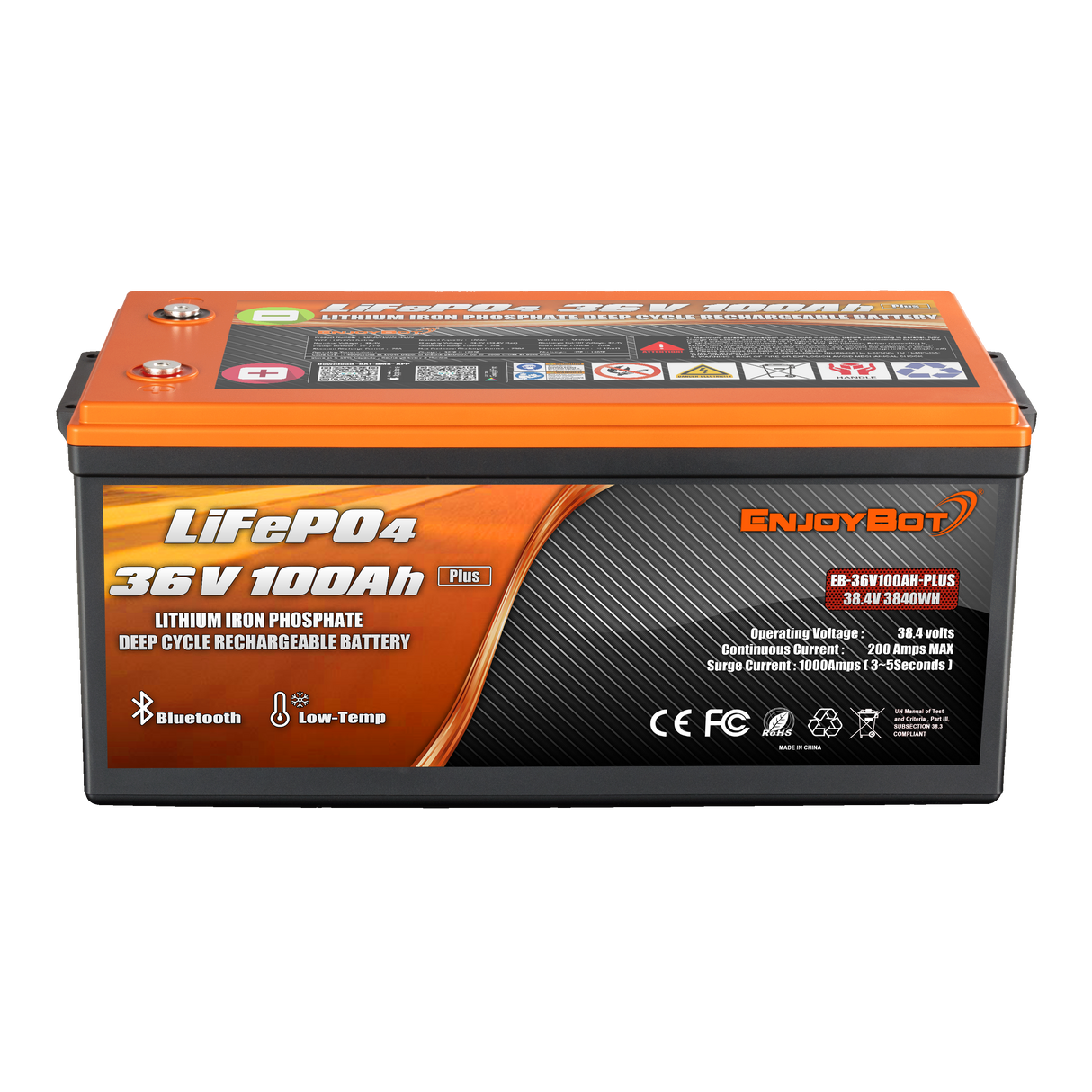 36V 100AH Plus Enjoybot LiFePO4 Lithium Battery | Group 8D | 200A BMS