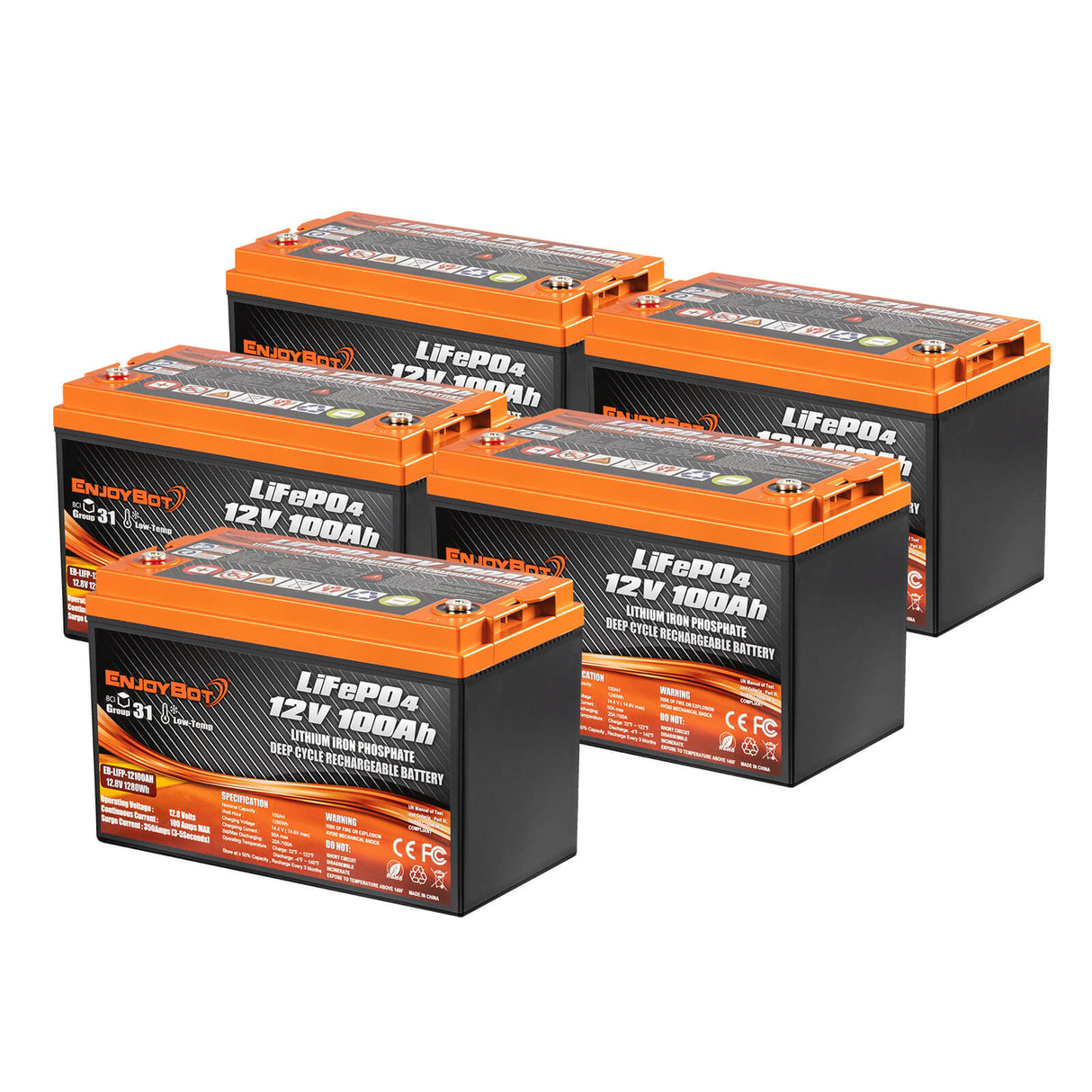 Enjoybot 12V 100Ah GC Lithium Battery_5 Pack