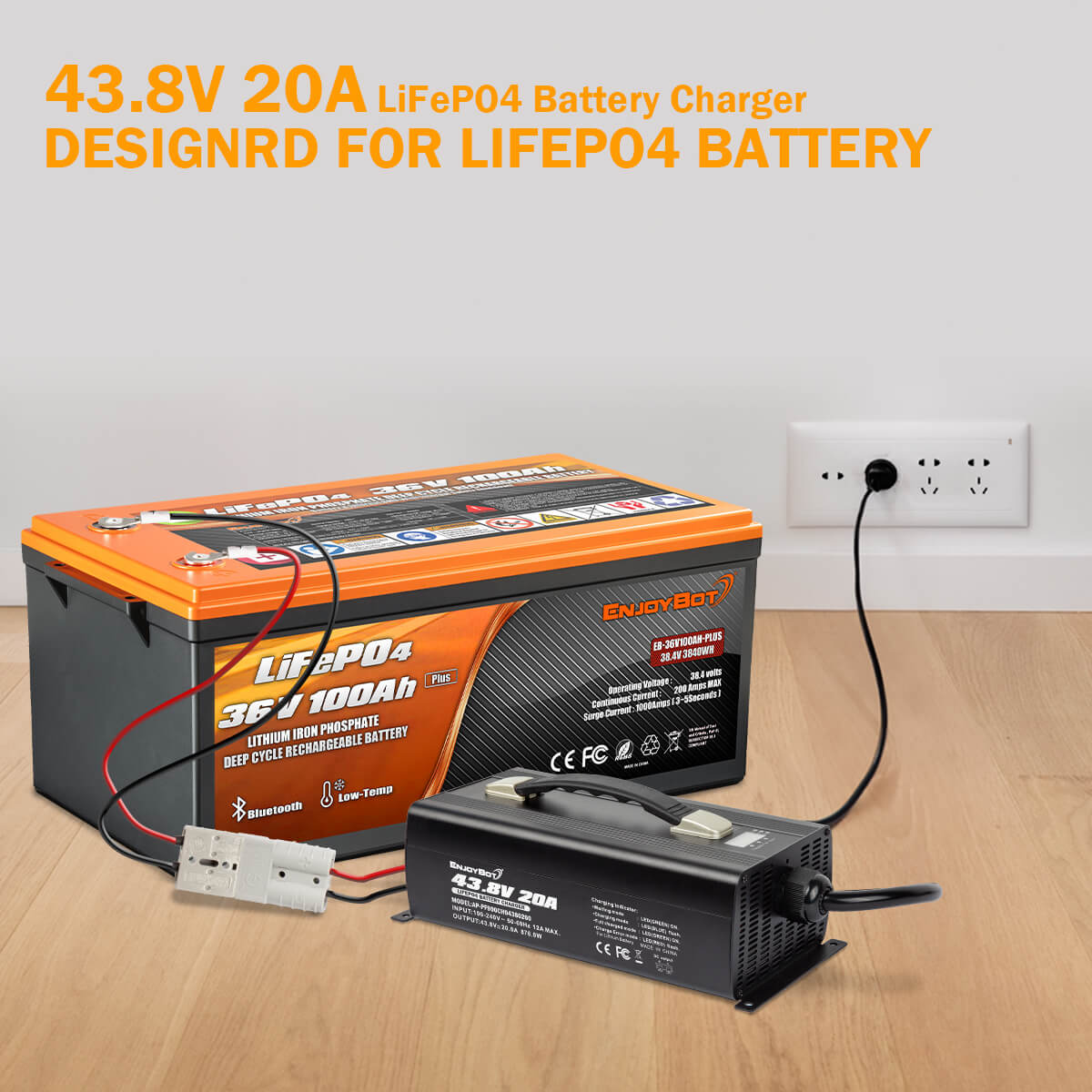 Enjoybot 43.8V 20A LiFePO4 Lithium Battery Charger | Ring Terminal | 0V Charging Activation