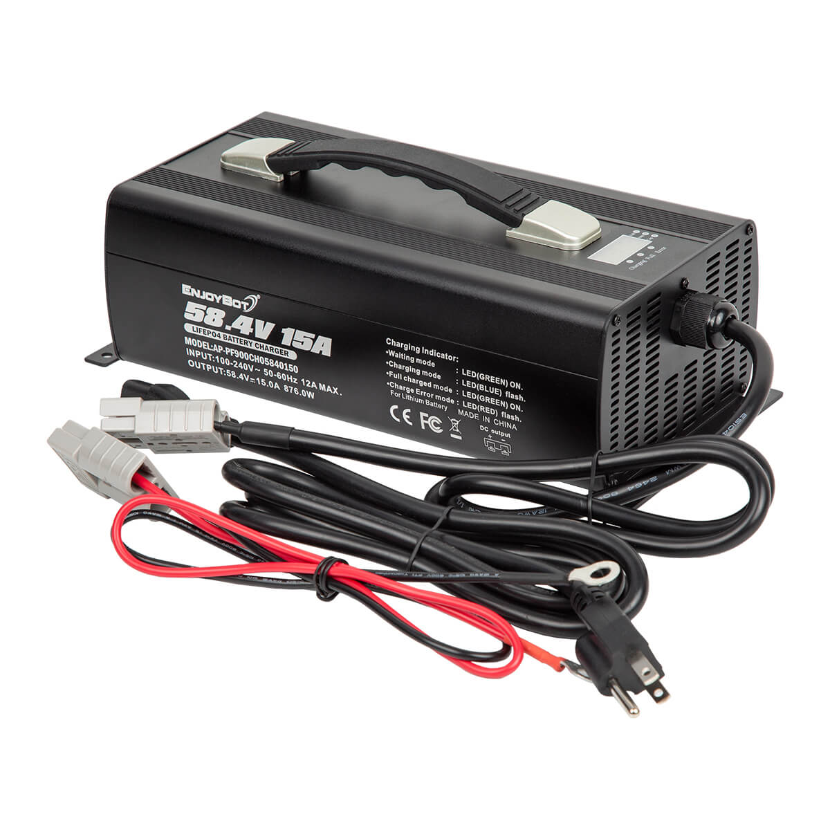 Enjoybot 58.4V 15A LiFePO4 Lithium Battery Charger | Ring Terminal | 0V Charging Activation