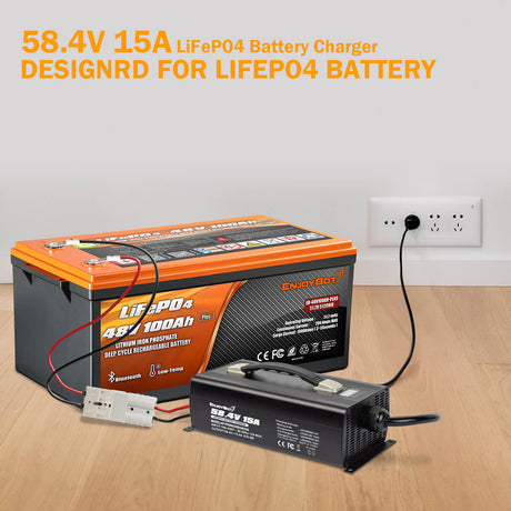 Enjoybot 58.4V 15A LiFePO4 Lithium Battery Charger | Ring Terminal | 0V Charging Activation